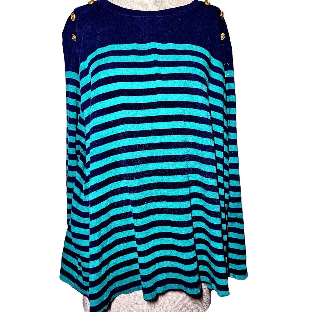 Teal and Blue Striped Long Sleeve Top Size 1X